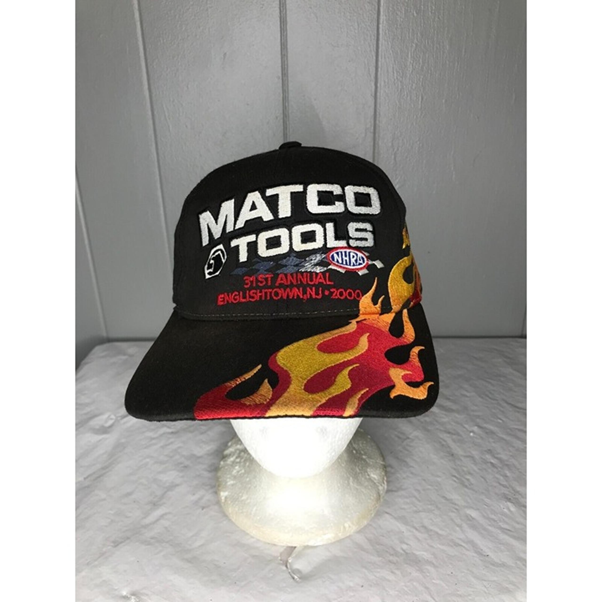 Vintage Matco Tools Flames NHRA Racing Snapback Trucker Hat Cap All Over USA