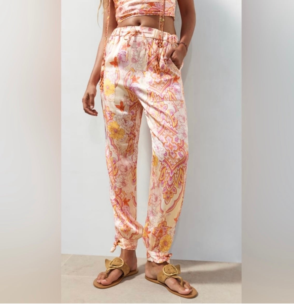 Nes Zara The Sasha Pant Satin Printed Tapered Tie Hem Pants