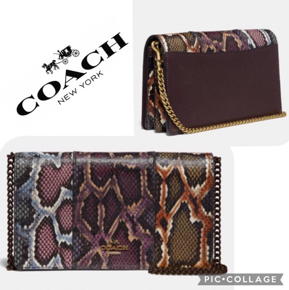 NWT COACH Callie Foldover Chain Clutch In Colorblock Snakeskin Leather Bag