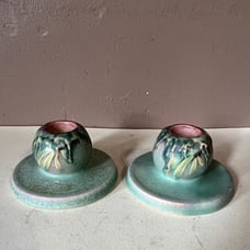 Vintage ROSEVILLE POTTERY #1109 Moss Candle Holder Set of 2~c. 1936