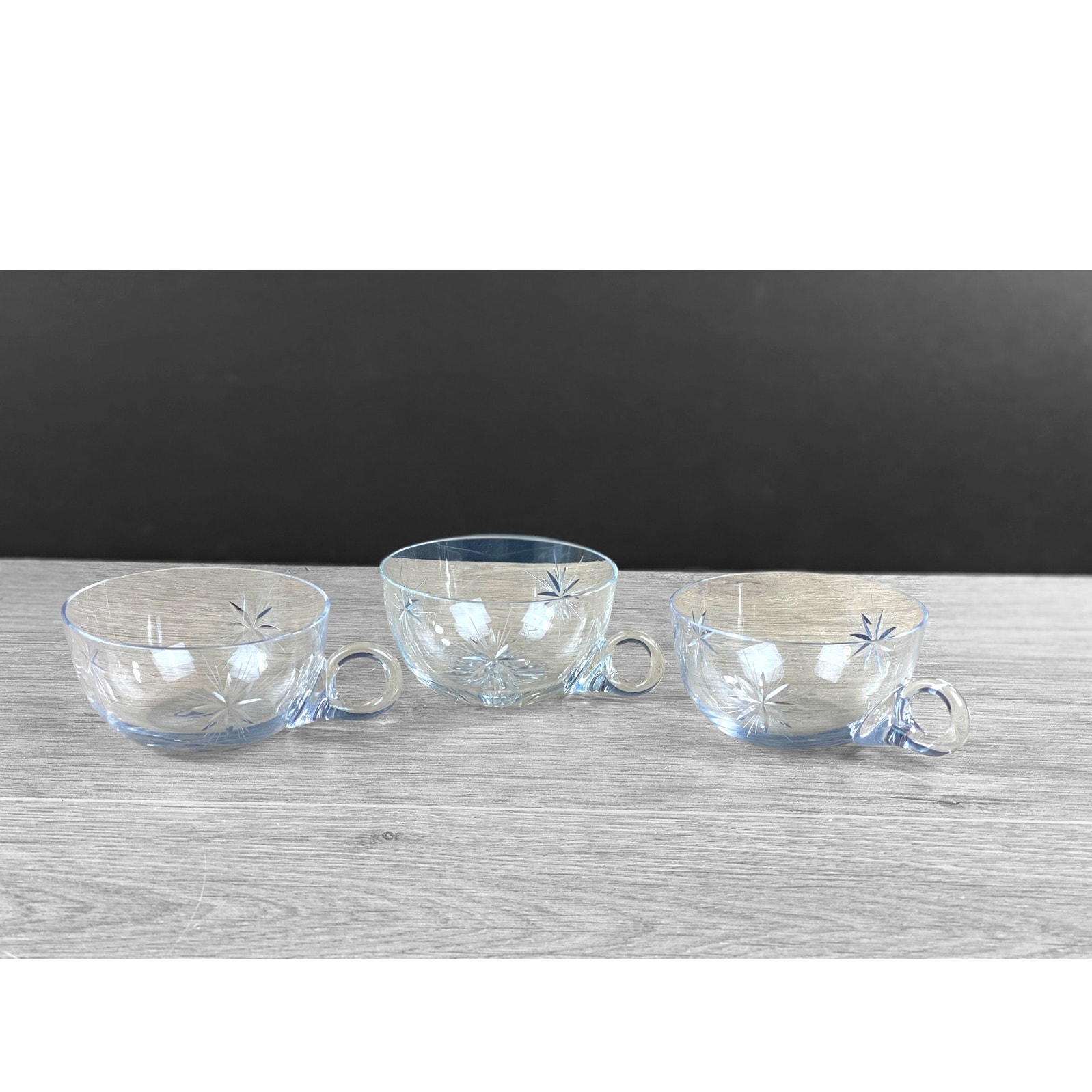 Fostoria Sunburst Custard Cups Crystal Set of 3 Antique from 1900-1920s