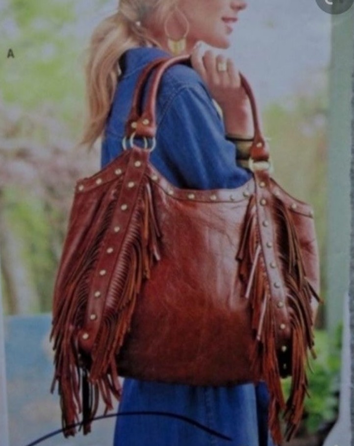 Anthropologie Studded Leather Fringe Shoulder Bag Tote Crossbody
