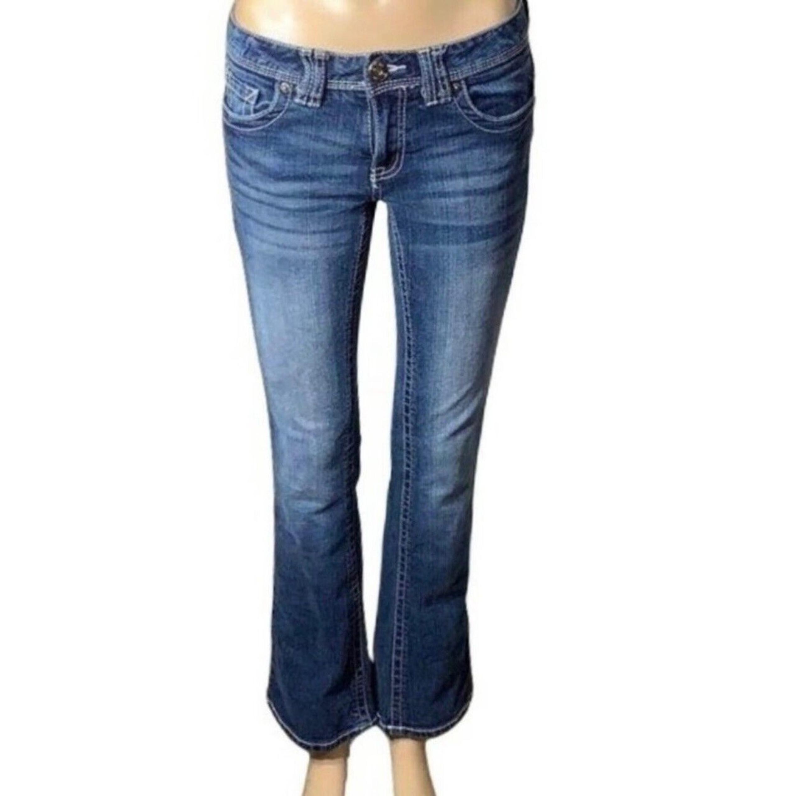 Rue21 Womens Denim Blue Jeans Dark Wash Mid Rise Boot Cut Size 1 2 Short
