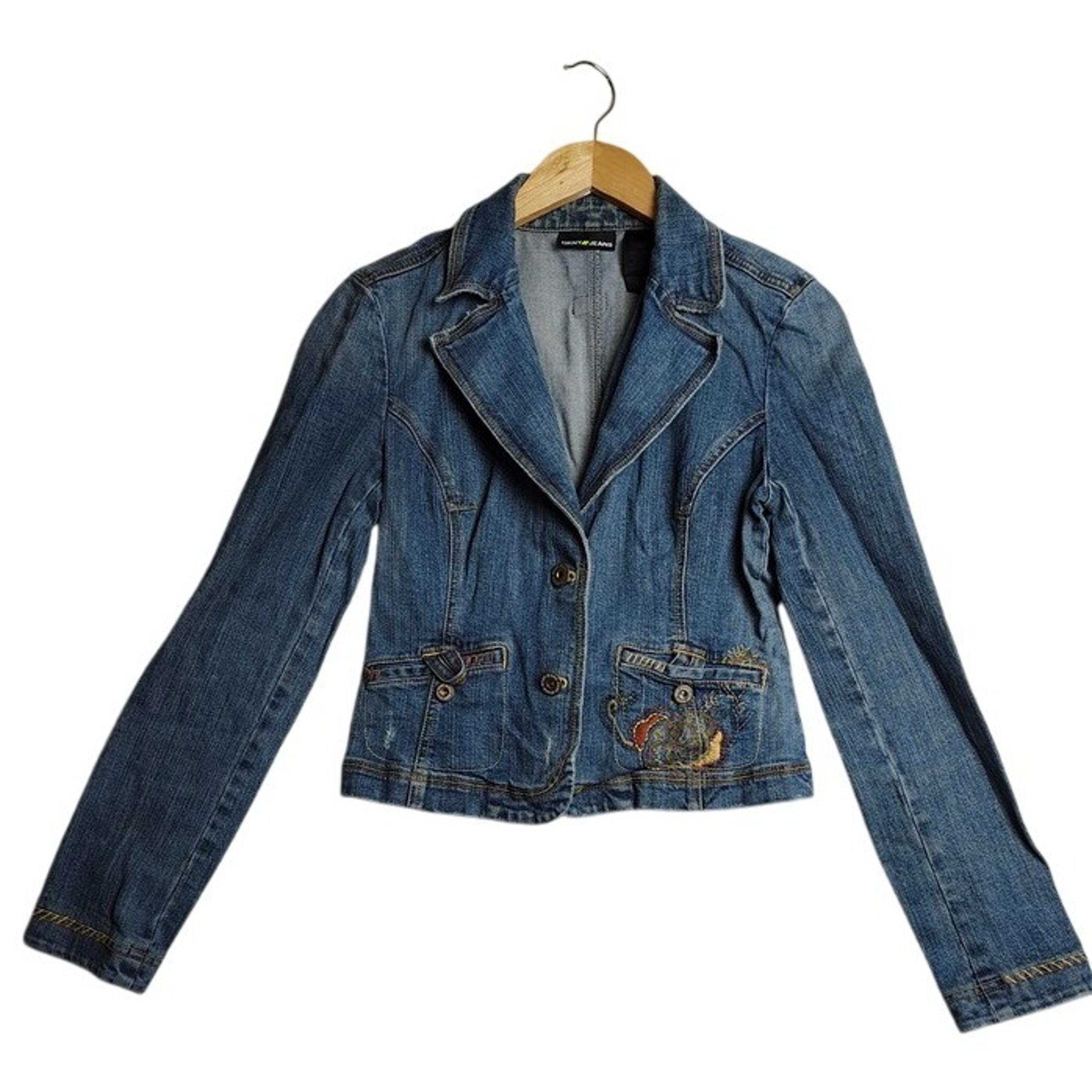 DKNY Jeans Denim Jacket Embroidered Floral Western Jean Jacket Women's Small
