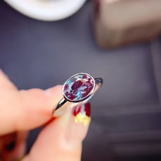 Bezel Setting Alexandrite Ring, Lab Created Alexandrite Gemstone Ring 6x8mm