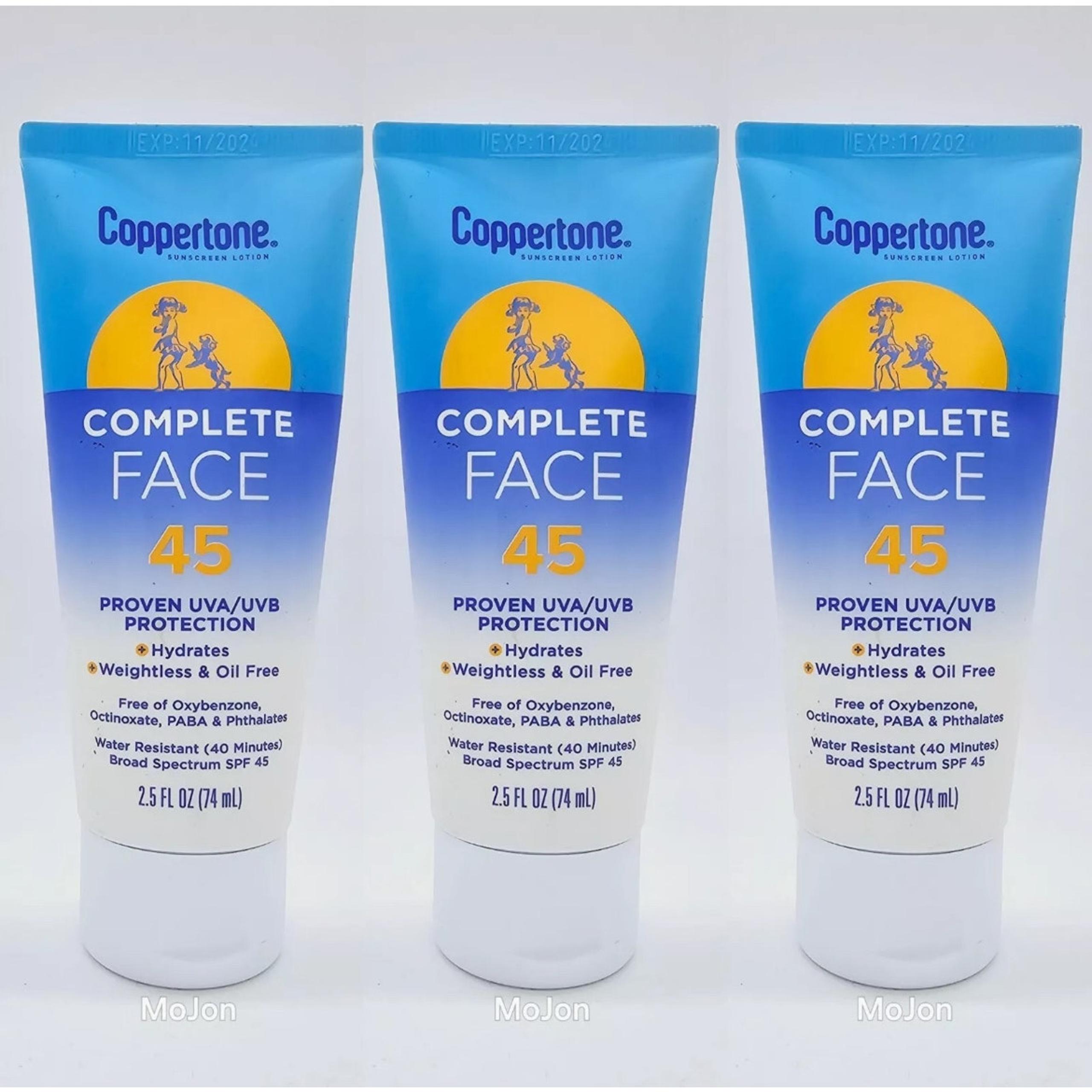 Coppertone FACE 45 Sunscreen Lotion 2.5 oz -Lot of 3