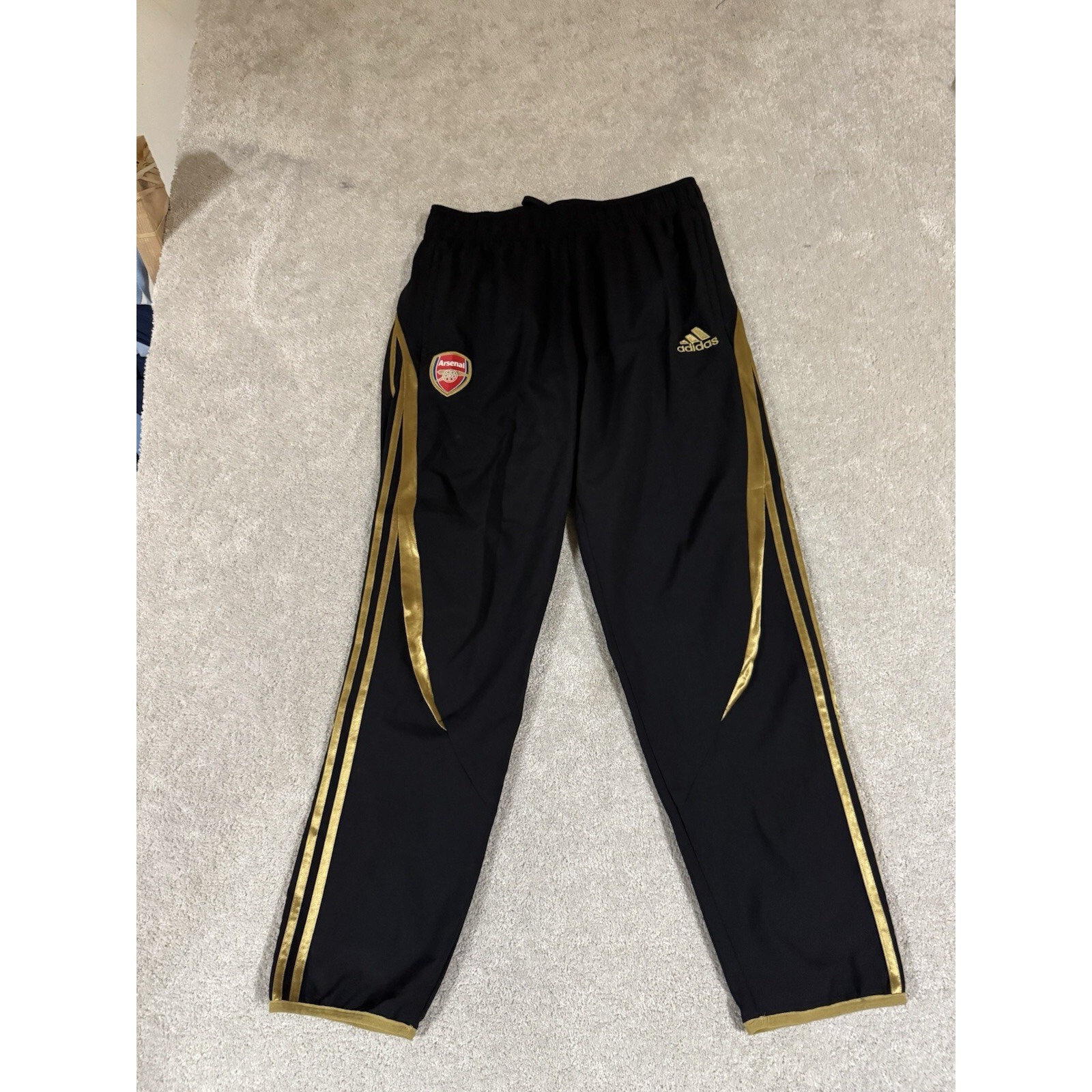 Adidas FC Arsenal Icon Woven Track Pants Mens Medium 3 Stripes Black/ Gold Med.