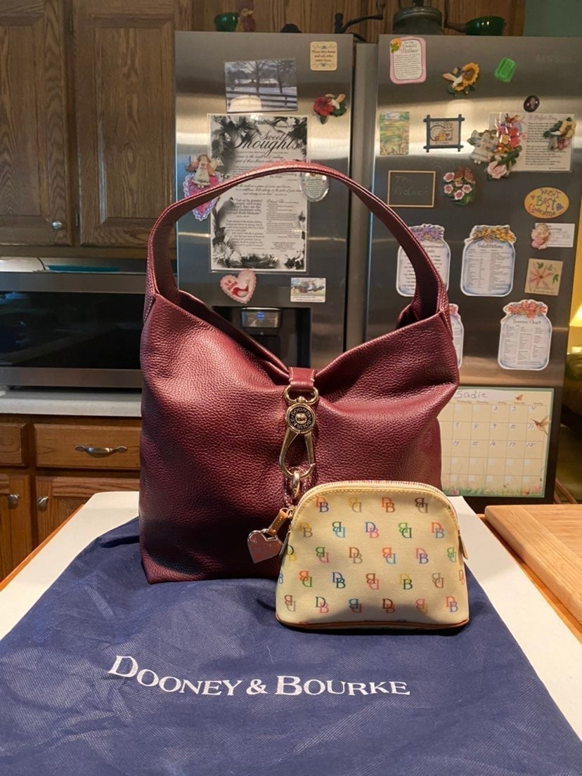DB Belvedere Burgundy Logo Lock Leather Hobo,Cosmetic Purse
