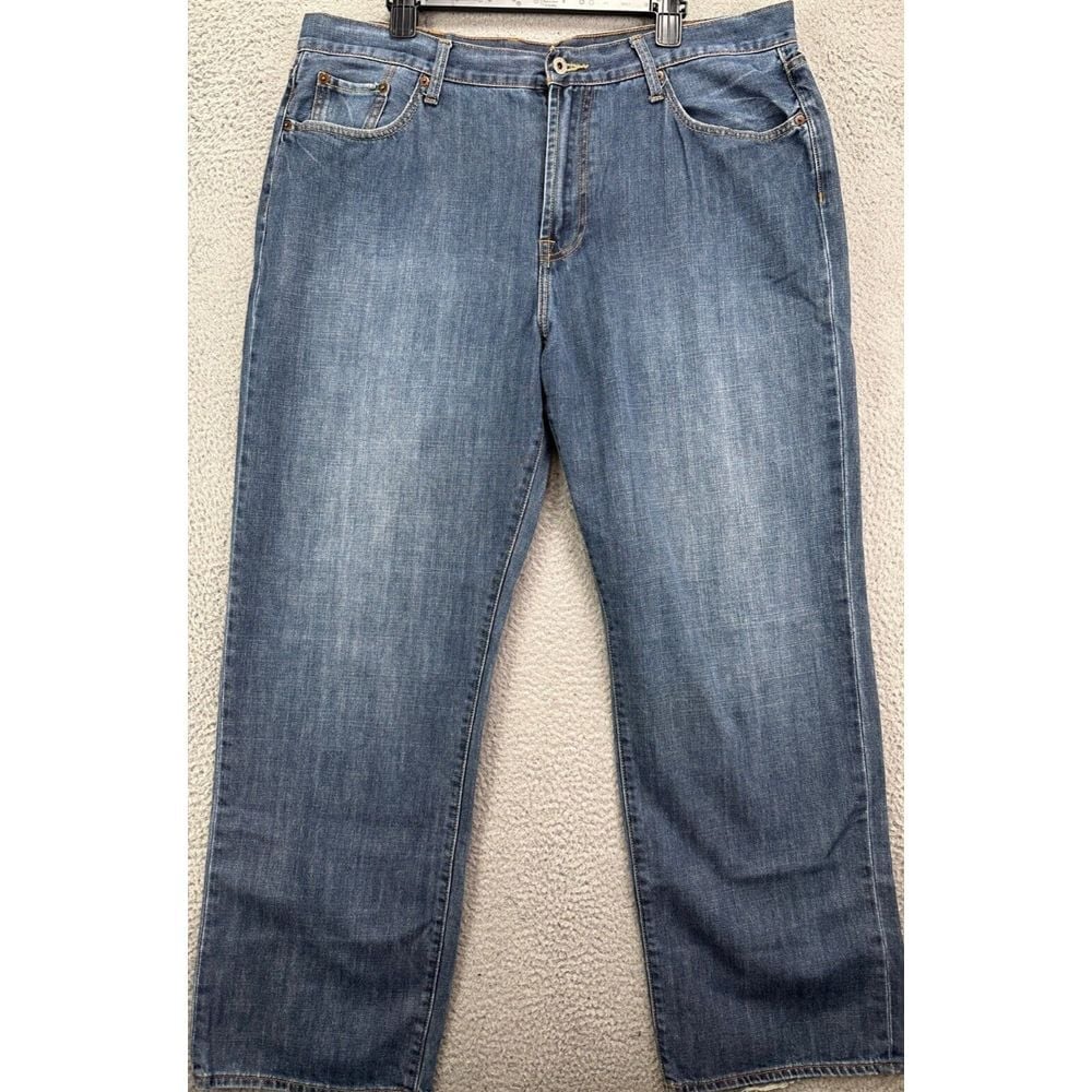 Lucky Brand Jeans Mens 40 Blue Distressed Straight Baggy 5 Pocket Denim Pants