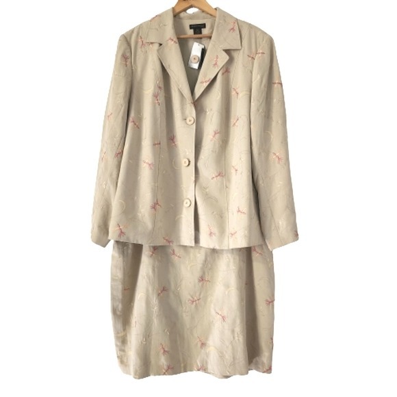 GRACE DANE LEWIS EMBROIDERED SILK& LINEN BLAZER SKIRT SUIT SET 22W NEW