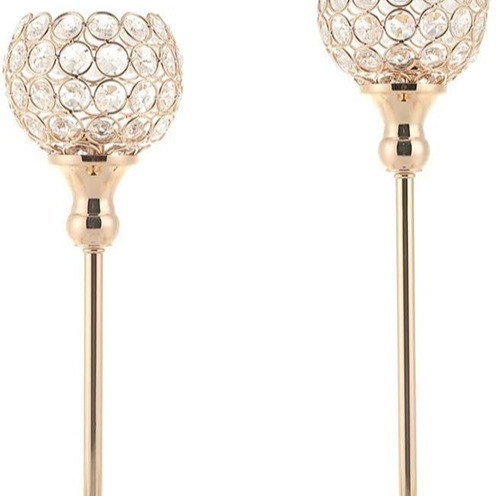 Gold Crystal Candle Holders Set of 2,Pillar Candlesticks for Table C