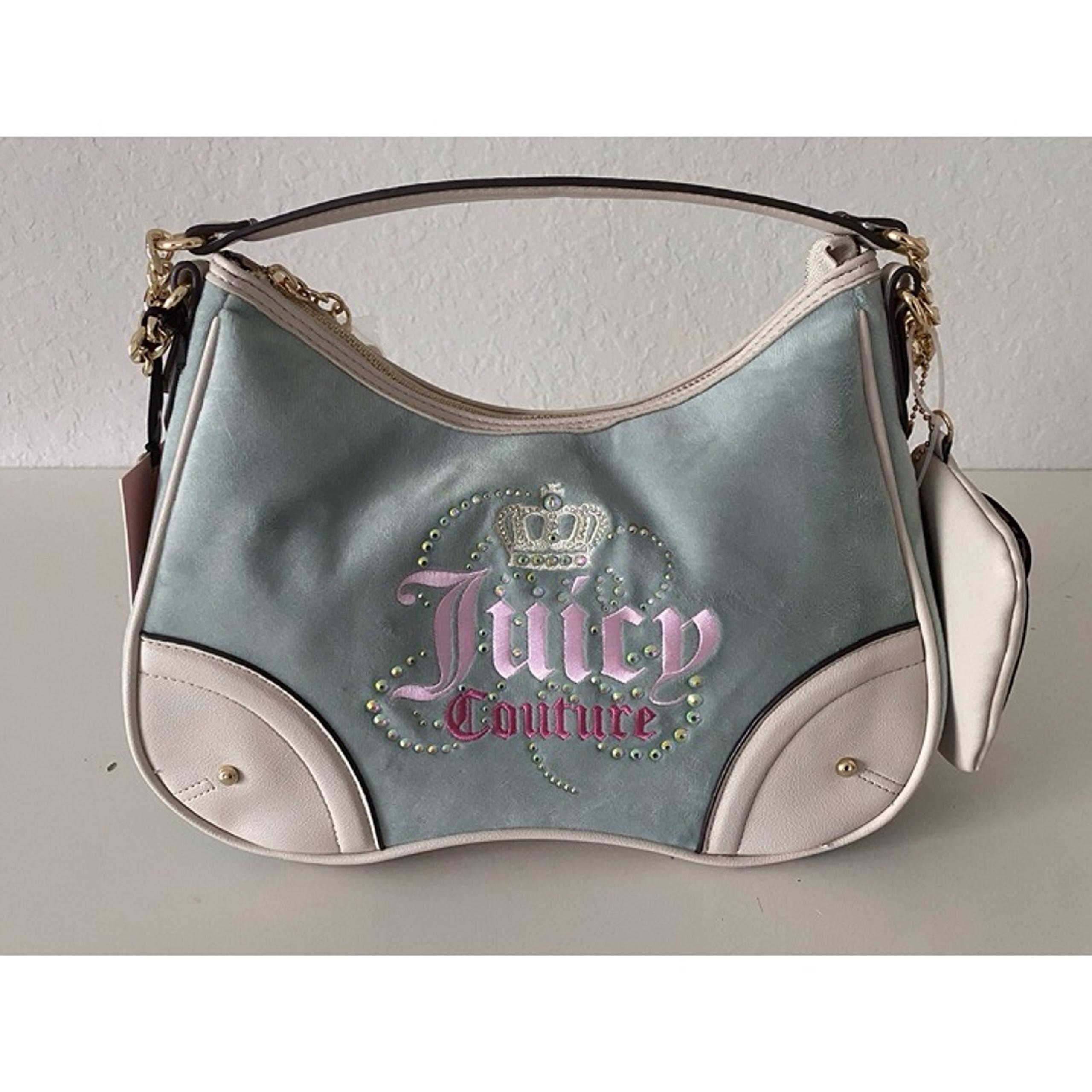 Juicy Couture Dreamy Juicy Shoulder Bag Sage Crystal Blue Bling Viral NEW