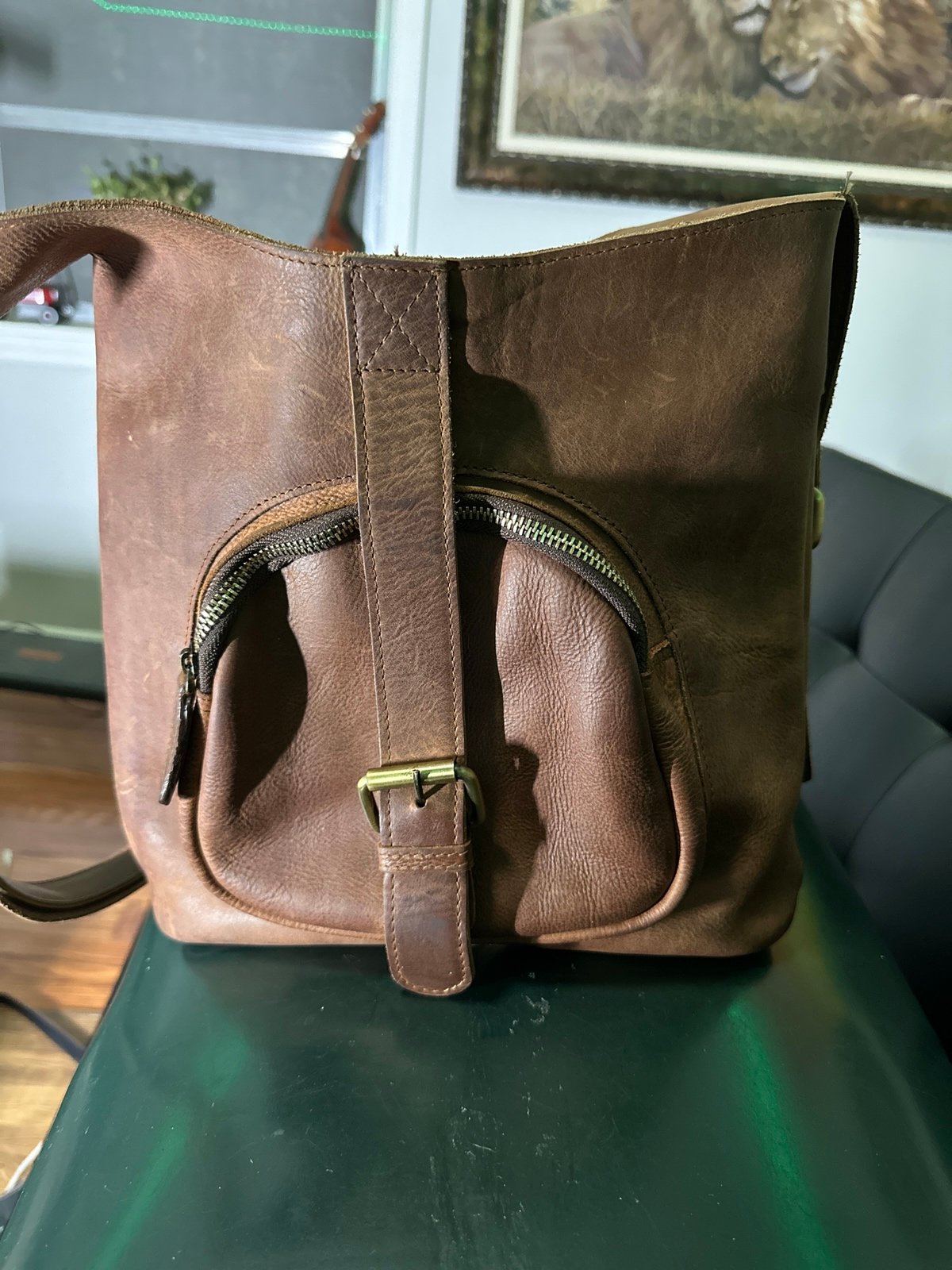 Leather Crossbody Pocket Bag, Tan, and in excellent condition