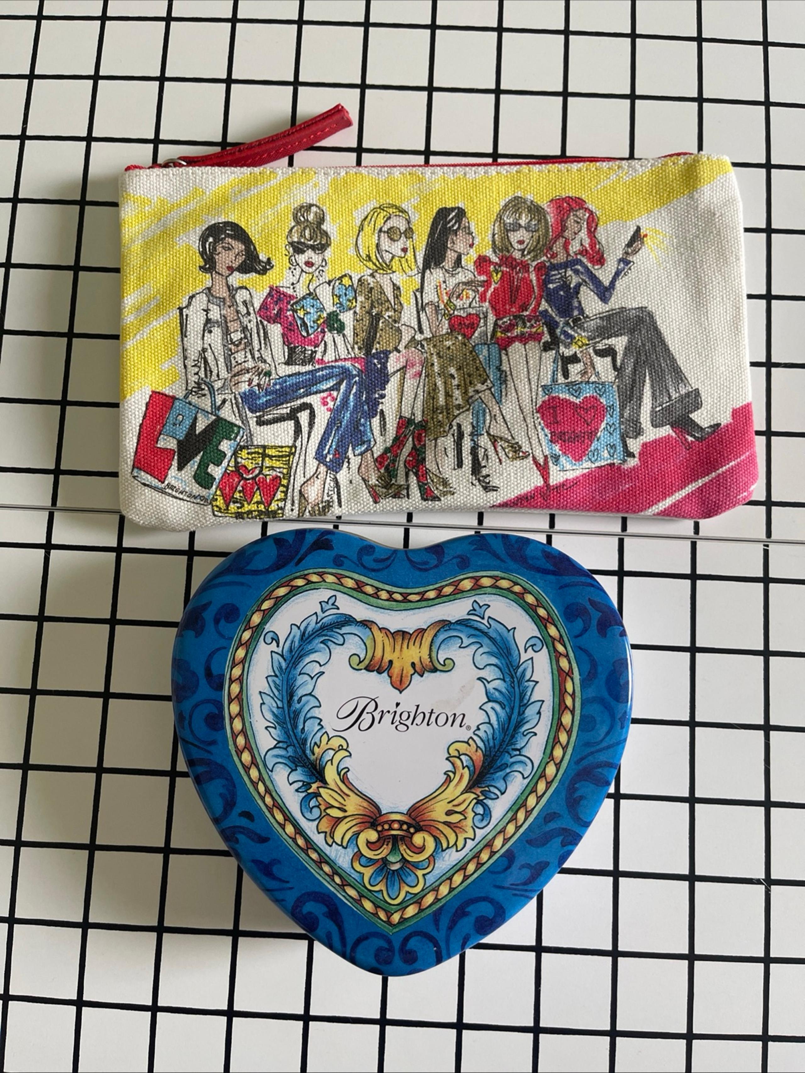Brighton Jewelry Heart Shaped Empty Metal Tin & 2018 Accessories Makeup Bag