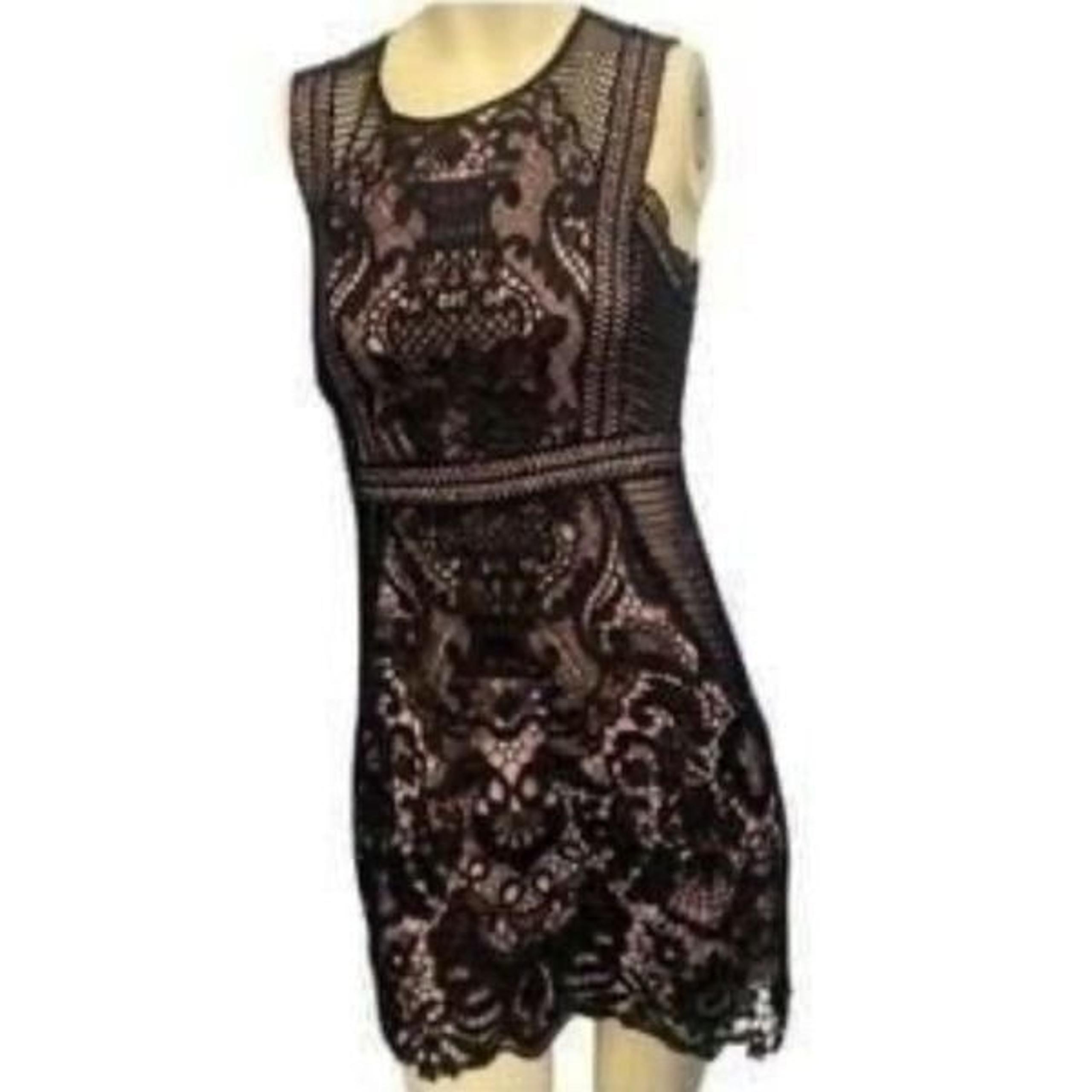 ARK & CO | black nude crochet lace peekaboo back mini cocktail dress S