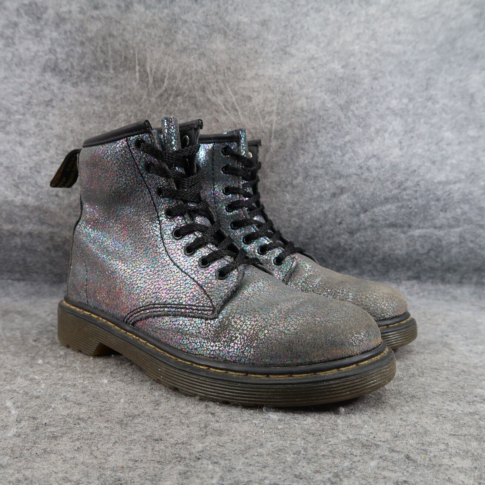 Dr Martens Shoes Kids 3 Boots Combat Delaney Crackle Iridescent Leather Docs Dm