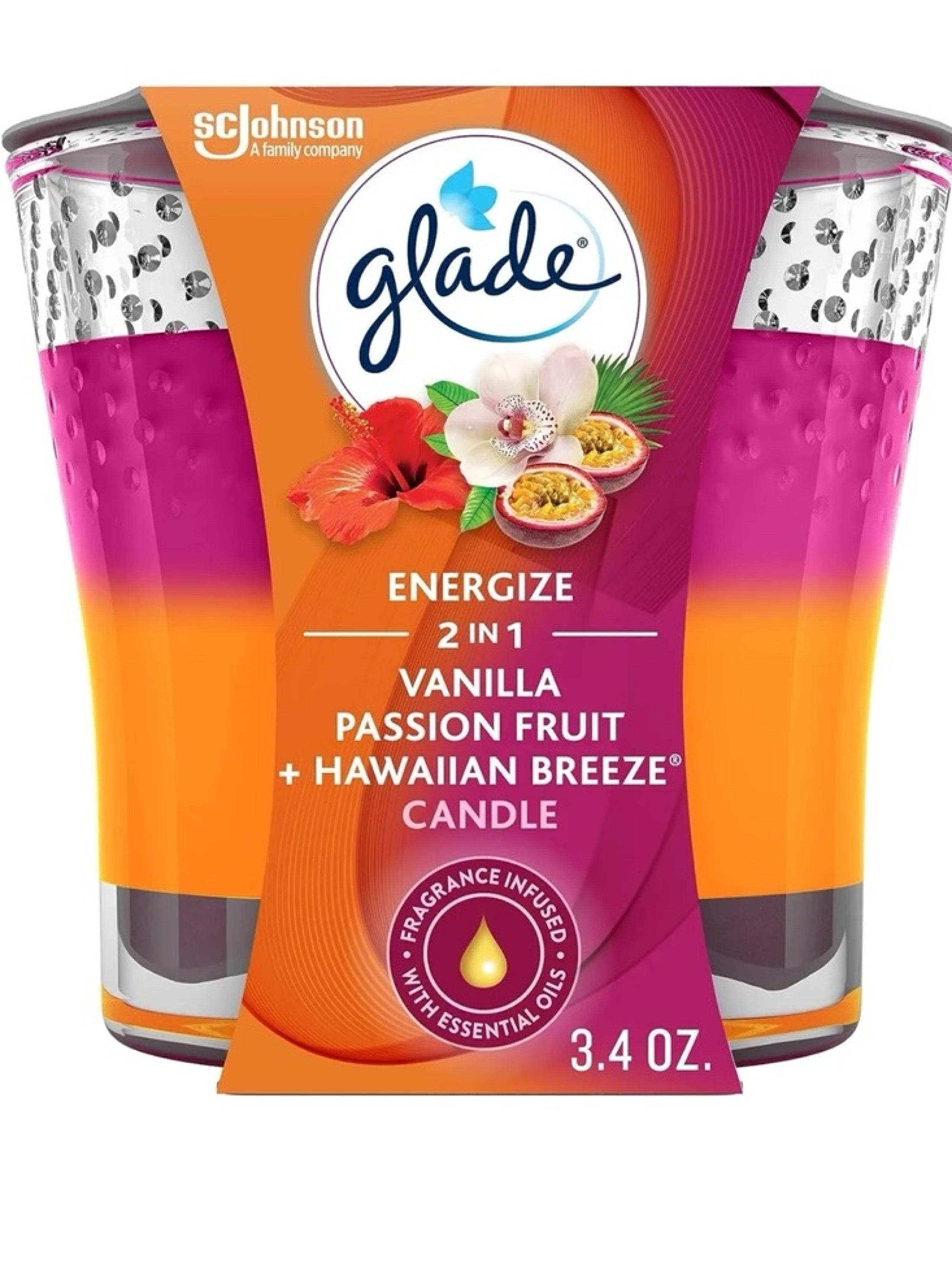 Glade Candle Jar, Air Freshener, 2in1, Vanilla Passion Fruit + Hawaiian Breeze,