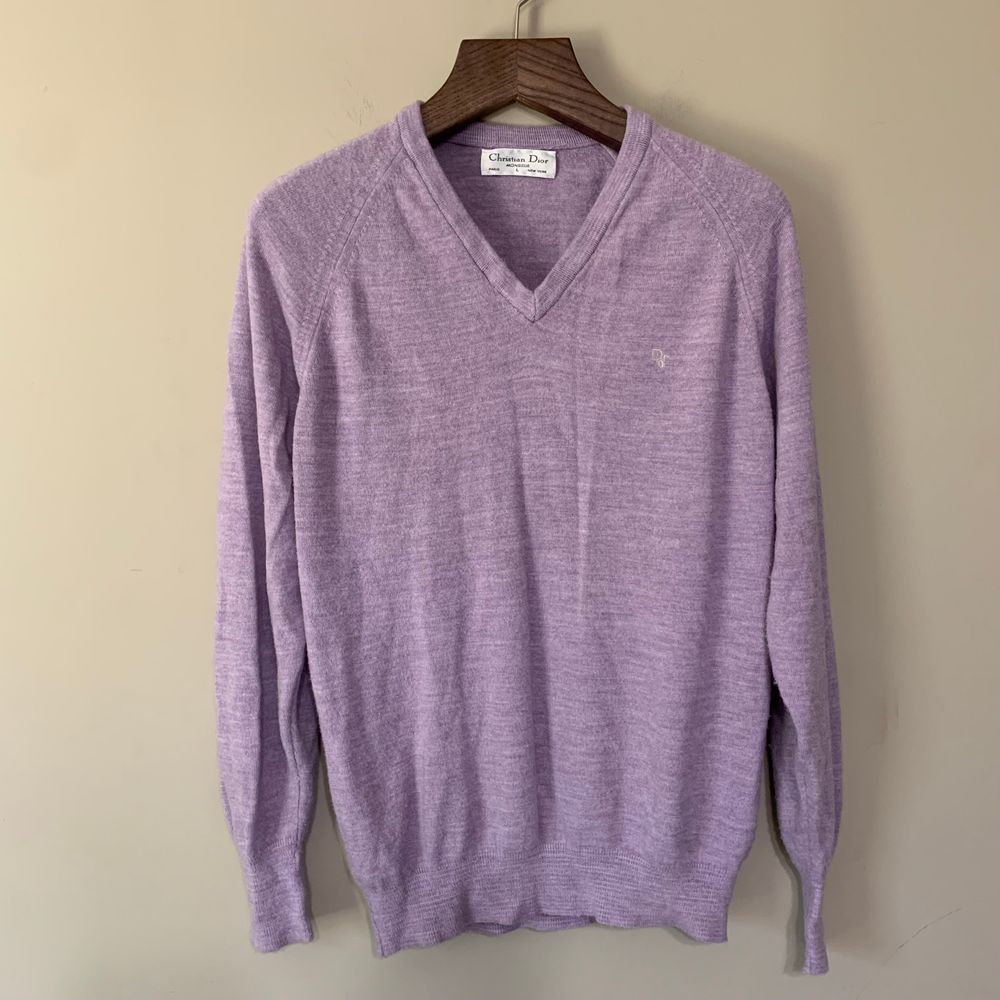 Vintage Christian Dior Lilac 100% Orlon Acrylic Made in USA Sweater Large