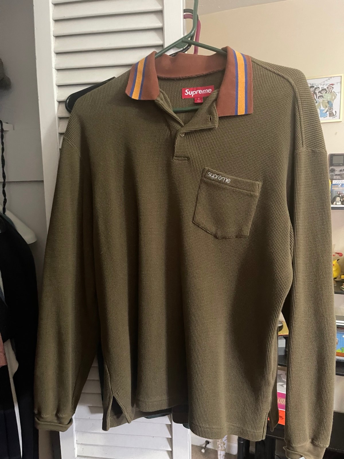 Supreme Thermal Long Sleeve Polo Olive/Khaki