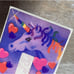 VTG 1983 Lisa Frank Switch Plate Sticker Purple Unicorn, Colorful Hearts 5x3.5