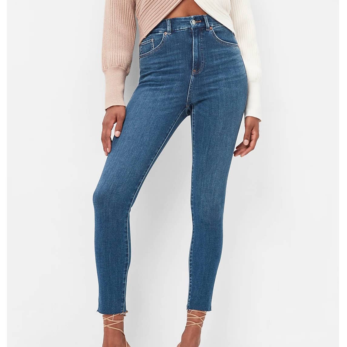 New Express Super High Waisted Flexx Skinny Raw Hem Stretch Jeans Size S Small