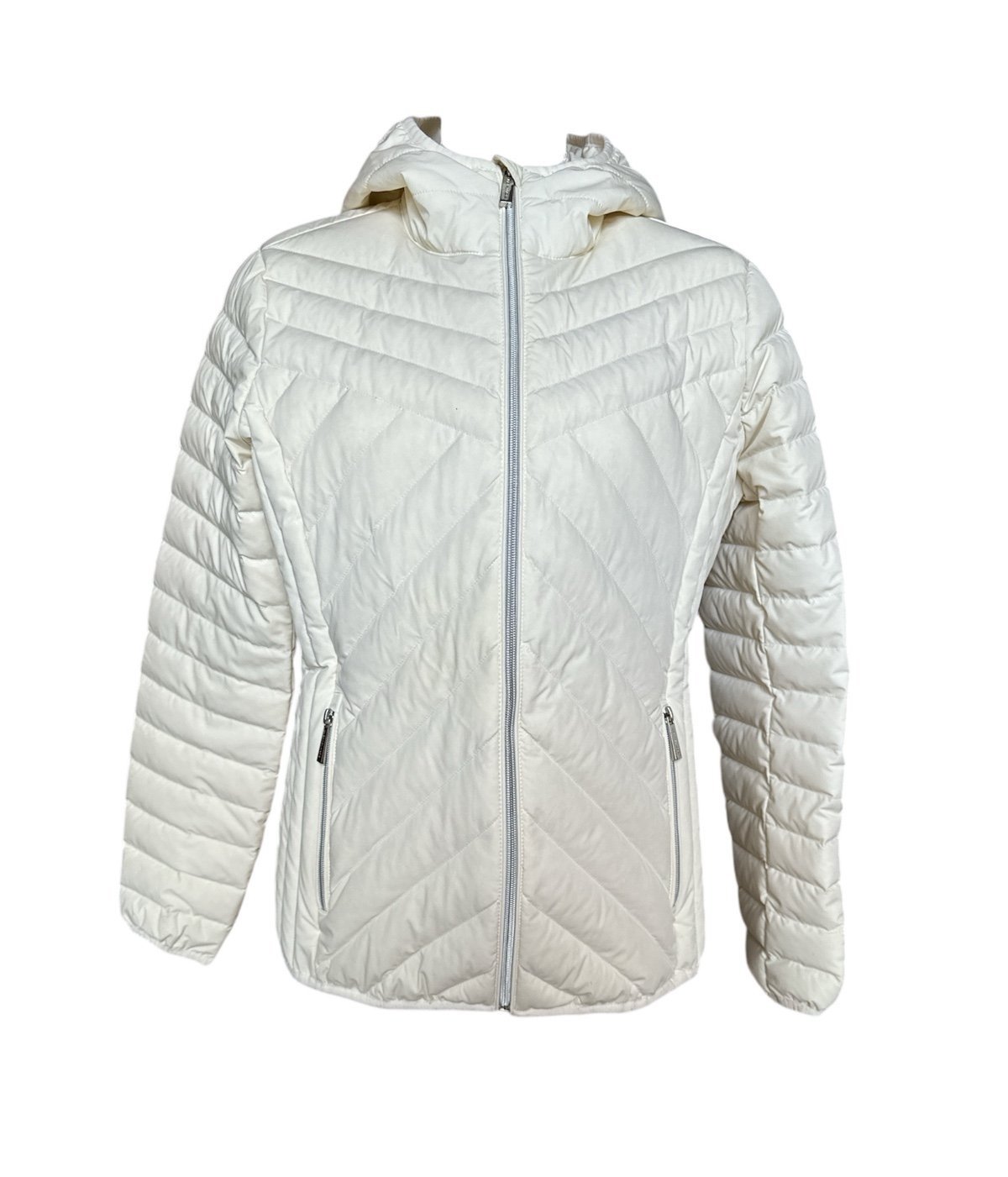 Michael Kors packable down hooded jacket bone ivory color