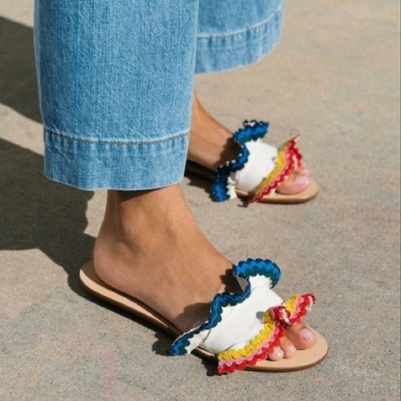 Loeffler Randall Birdie Rainbow Ruffled Slide Sandals Size 7
