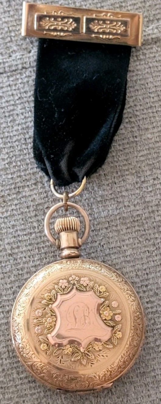 Ladies Elgin 14-Karat Gold Plated Tri-Color Gold Hunting Case Pocket Watch