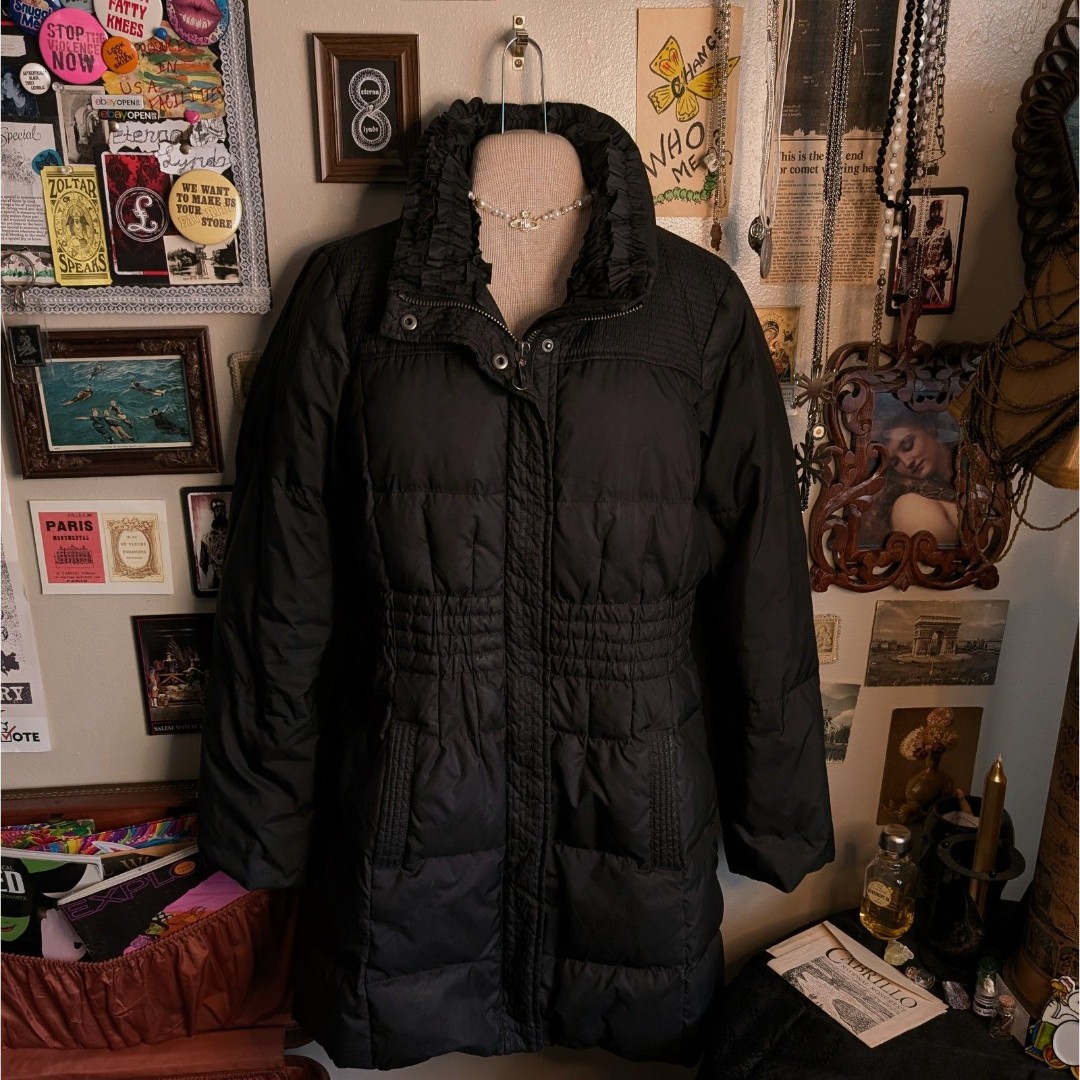 Vintage Juicy Couture Down Puffer Jacket Women's Large Black Zip Insulated Y2K