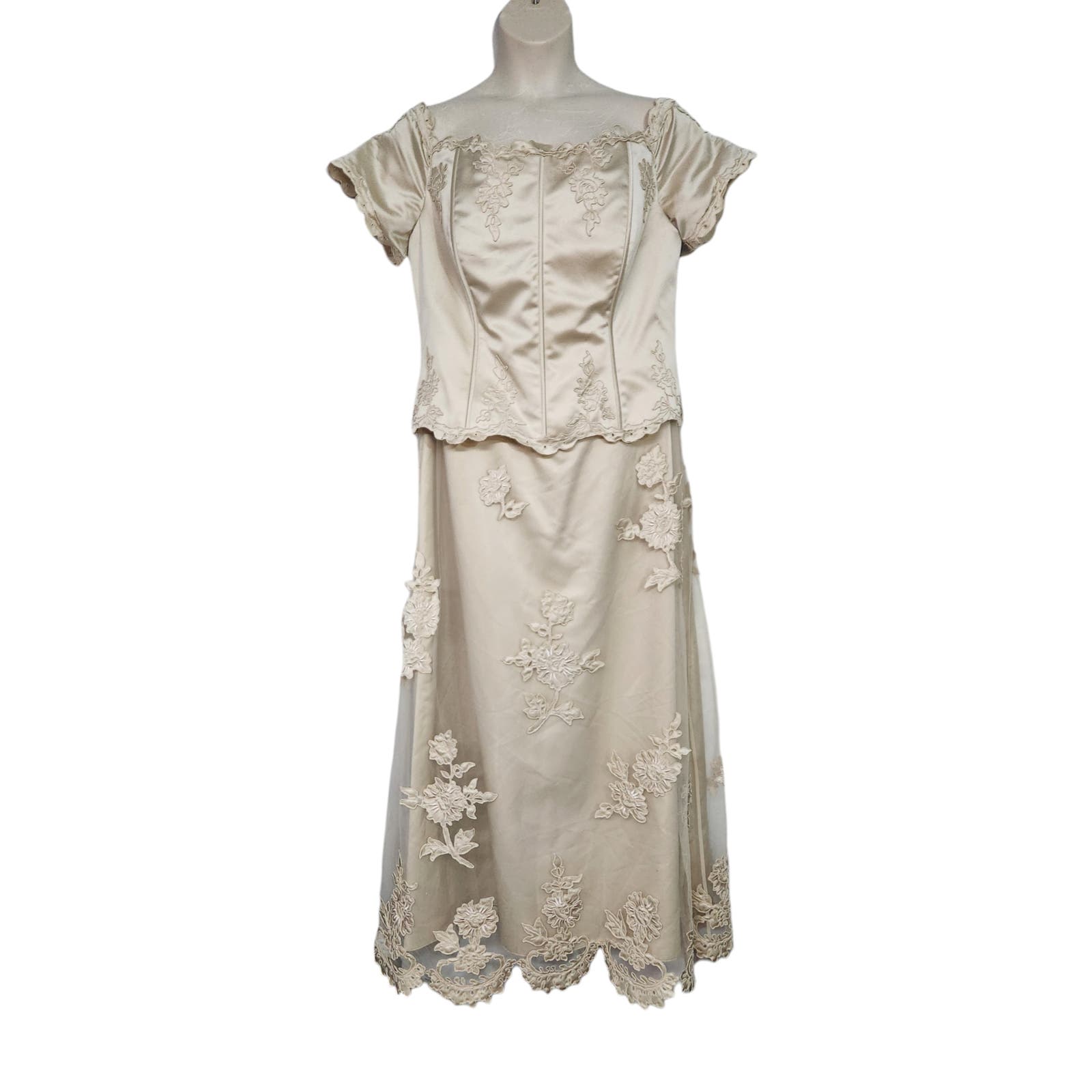 Jovani Embroidered Beige MOB Maxi Cocktail Gown Dress 18