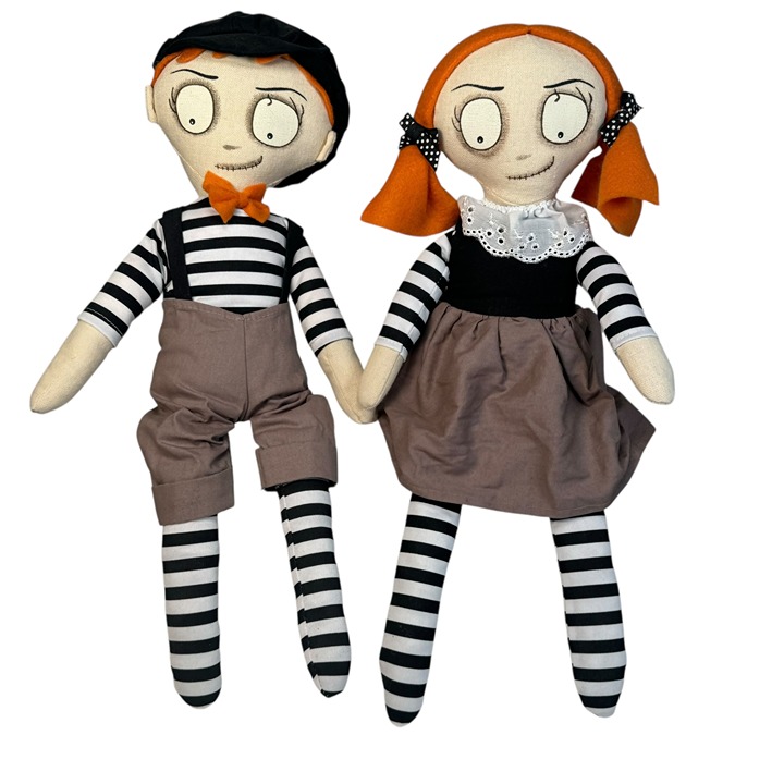 Halloween Debi Lilly Spooky Plush 18 Girl & Boy Rag Dolls Black & White Stripe
