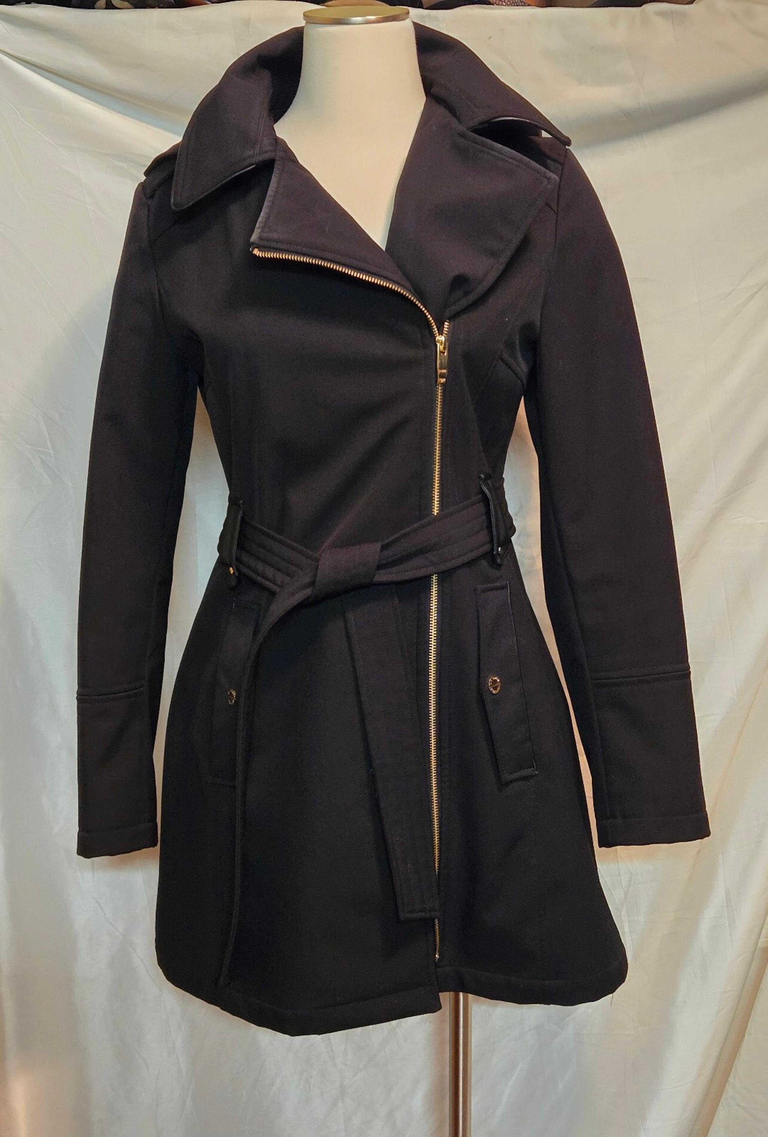 Via Spiga Asymmetric Belted Trench Coat,  Size XS, Black.