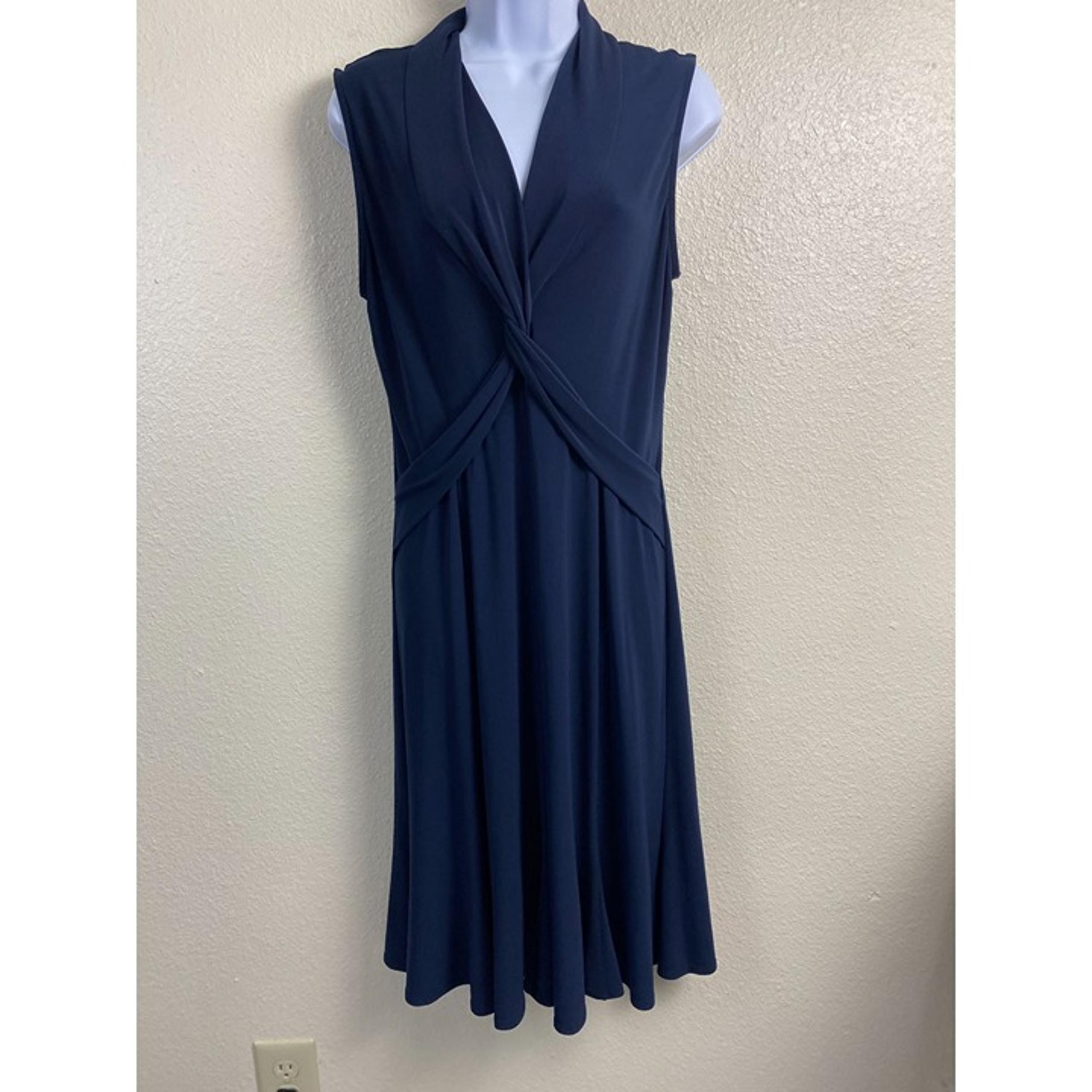 Joseph Ribkopff Sleeveless V-Neck Fit And Flare Midi Dress Blue Women Size 12