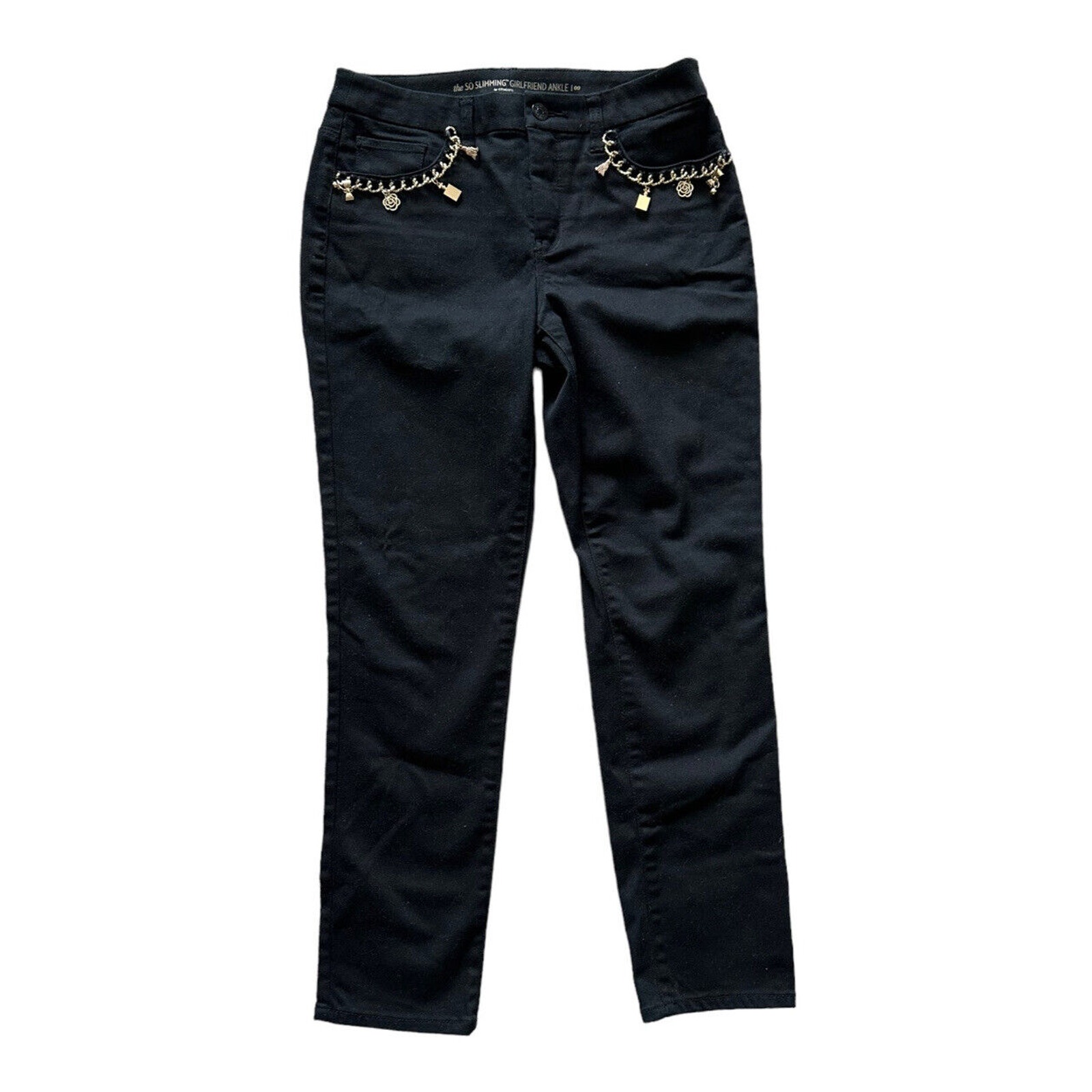 Chico's Slimming Gold Charm Girlfriend Jeans Black 00 XS