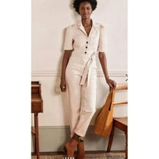 BODEN Puff Sleeve Jumpsuit OATMILK Belted Romper Glorious British