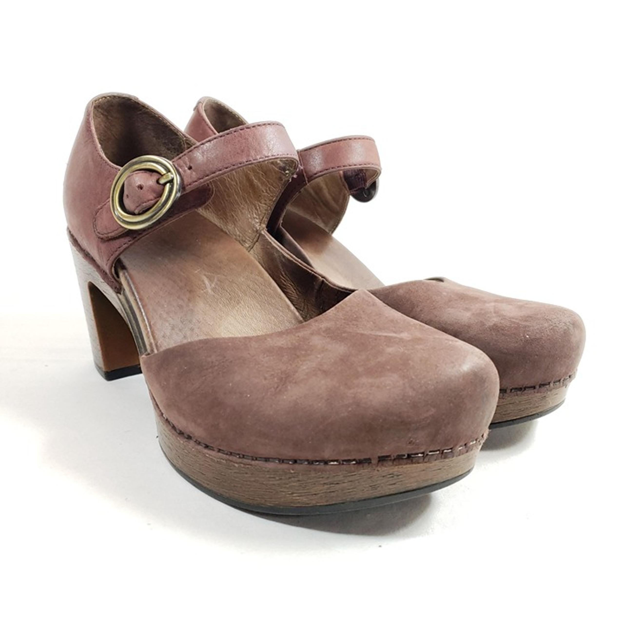 Dansko Dorothy Dress Pump Womens Size 9 Brown Leather Wood-Look Block Heel