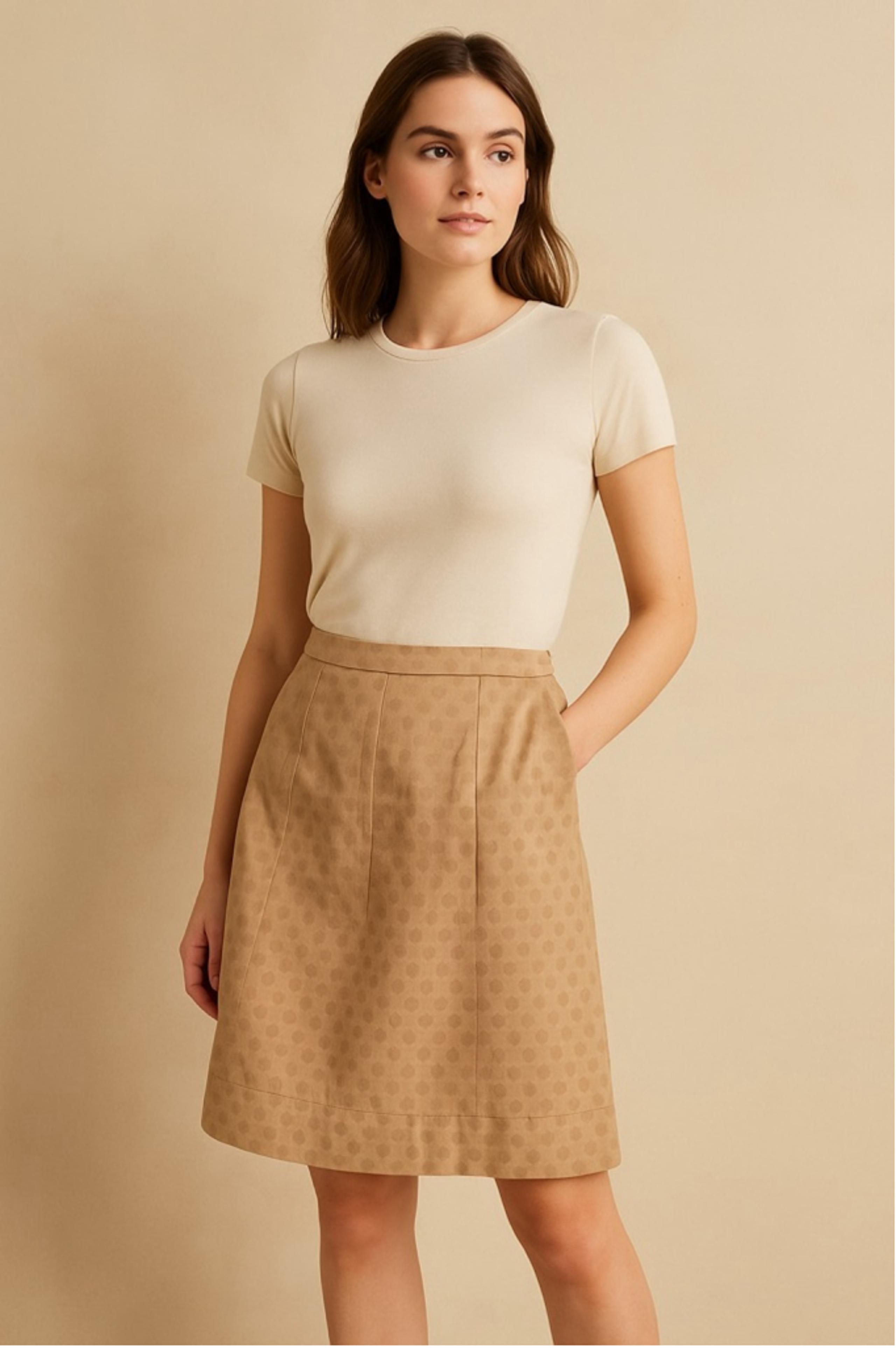 Elevenses Polka Dot A-Line Skirt Neutral Cotton Blend Size 0