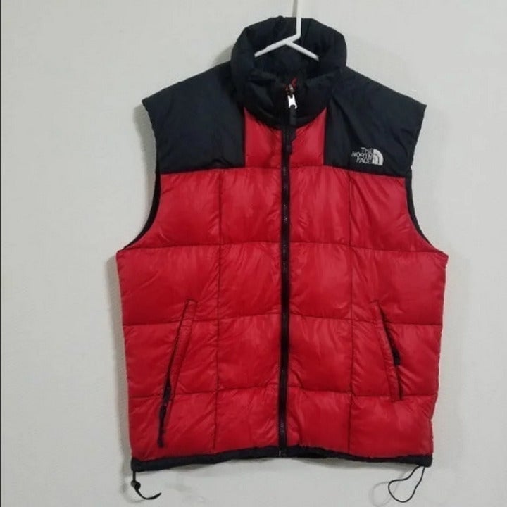 North Face Mens Medium Nuptse Vest Red Retro Vintage Style Winter Puffer Jacket