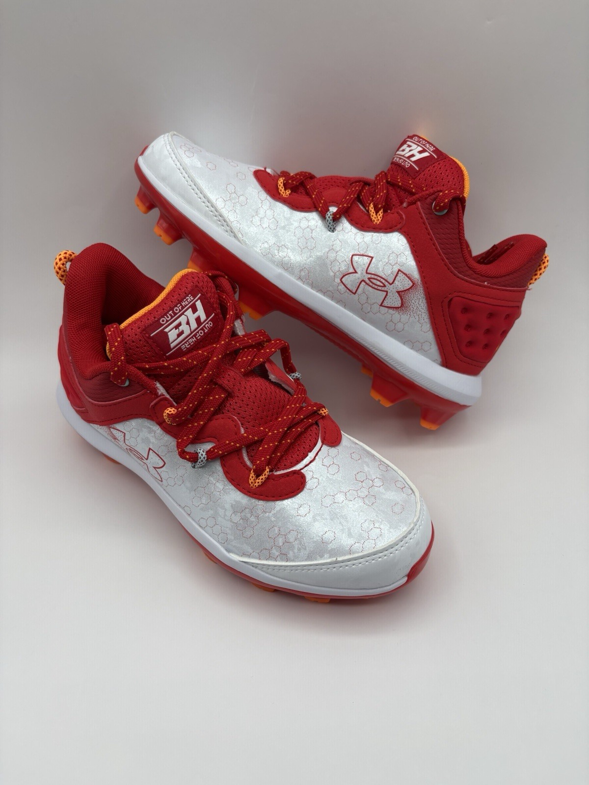 New Under Armour 3026595-600 Harper 8 TPU JR Baseball Cleats Red Orange Size 3Y