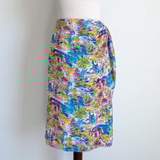 Vintage 100% Silk Tropical Beach Faux Wrap Side-Tie Skirt