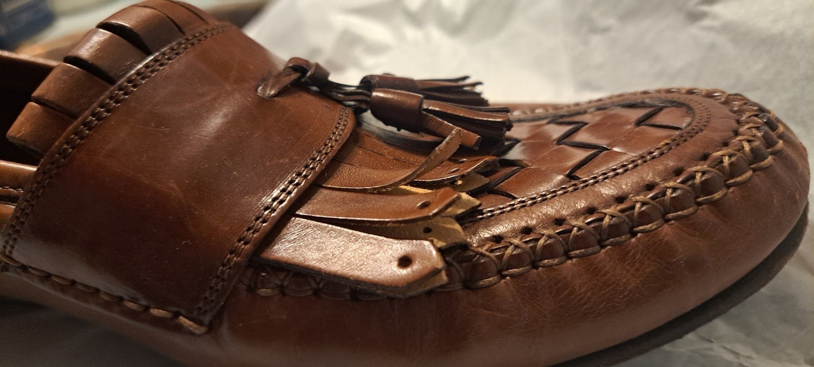 johnston and murphy shoes mens size 9 leather cognac tussle loafers brown