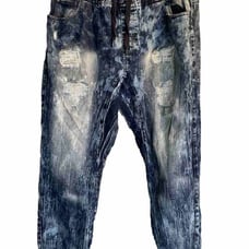 WT02 Men’s XXL Pull On Elsastic Waist Jogger Jeans Acid Wash Y2K 90s B Boys 2510