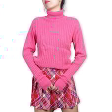Vtg Precious Fibers Bubblegum Pink Cashmere Turtleneck Sweater Size L