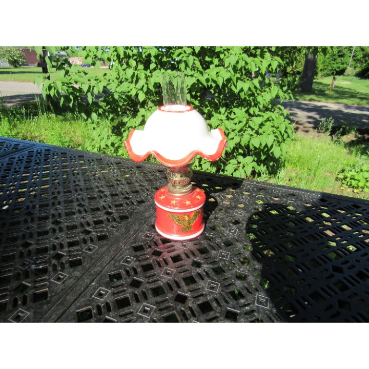 Vintage Americana Mini Oil Lamp Red With Gold Stars And Shade Cover Spirit Of 76