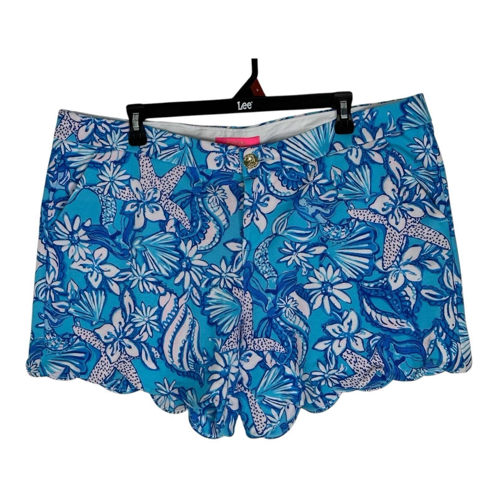 Lilly Pulitzer 16 Blue Sound The Sirens BUTTERCUP KNIT SHORTS Scallop Hem 5 NWT