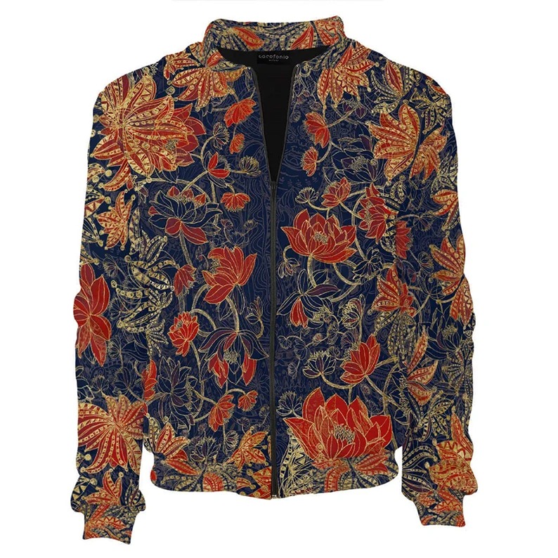 Creative Bomber Jacket women vintage clothing Red Mahakala art painting zip fron