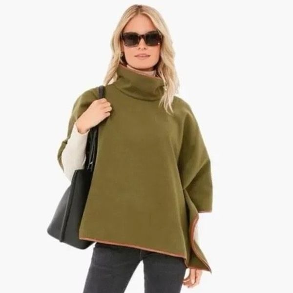 Tuckernuck Piper Poncho Olive Green Tan Leather Trim O/S