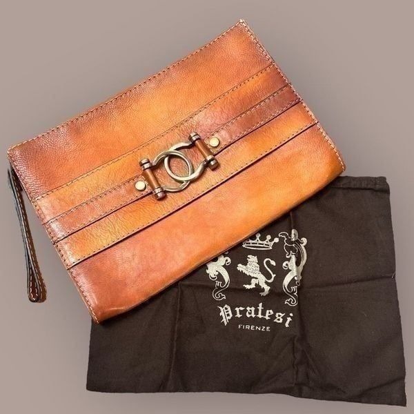 Pratesi Firenze Whiskey colored large clutch purse
