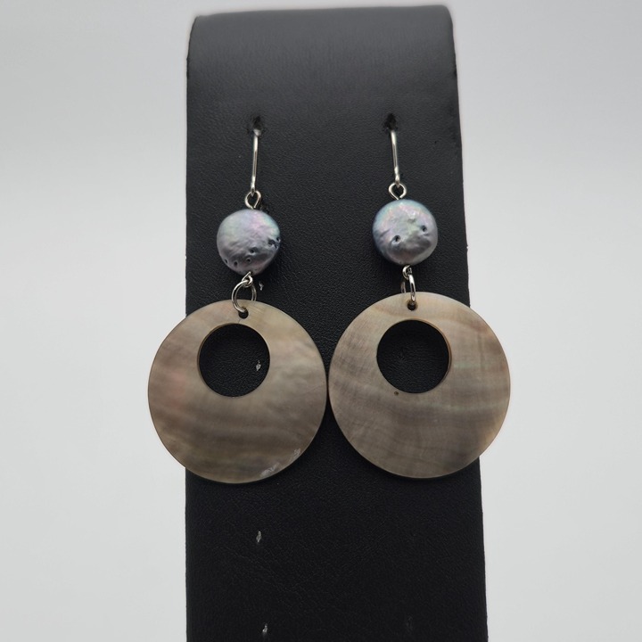 Sterling Silver Handmade Pearl And Large Shell Earrings A3899