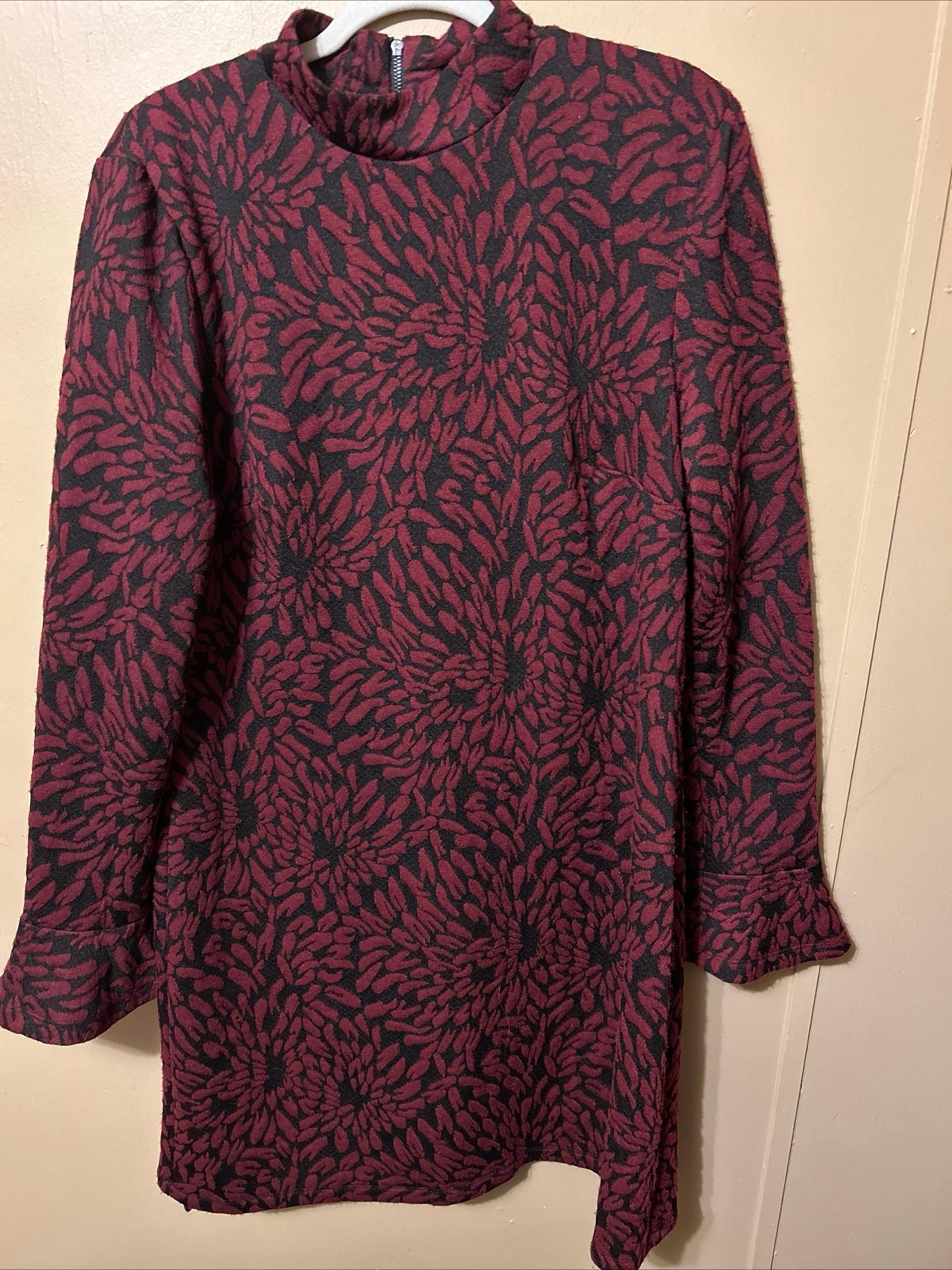 Anthropologie Hutch Women’s Sweater Dress Red Black Knee Length XL Long Sleeve